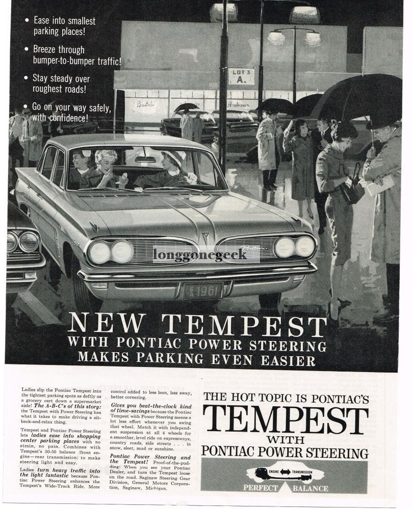 1961 PONTIAC Tempest Power Steering Makes parking Easier art VINTAGE Print Ad