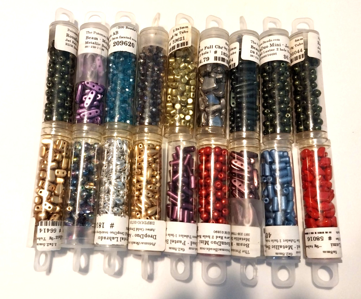 Beads Assorted Colors and Shapes Vials Lot Of  18 From Potomac Jewelry Crafts
