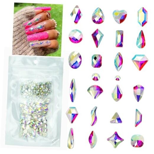 AB Crystal Nail Rhinestones 120 Multi Shapes Flatback Crystal White Crystal Ab