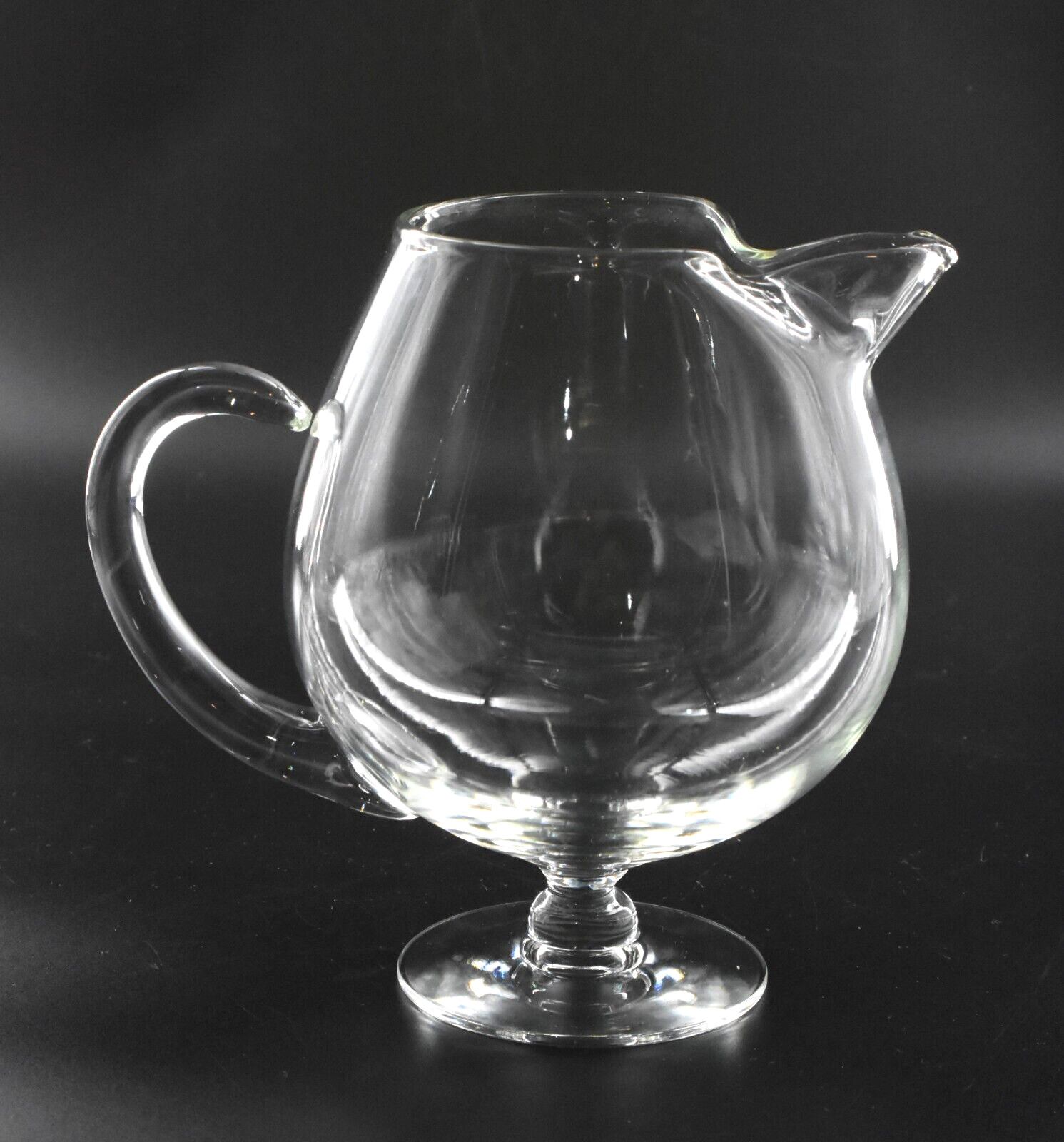 Vintage Pinched Spout Brandy Snifter Pitcher w/Handle Pedestal Clear Glass 7.5"