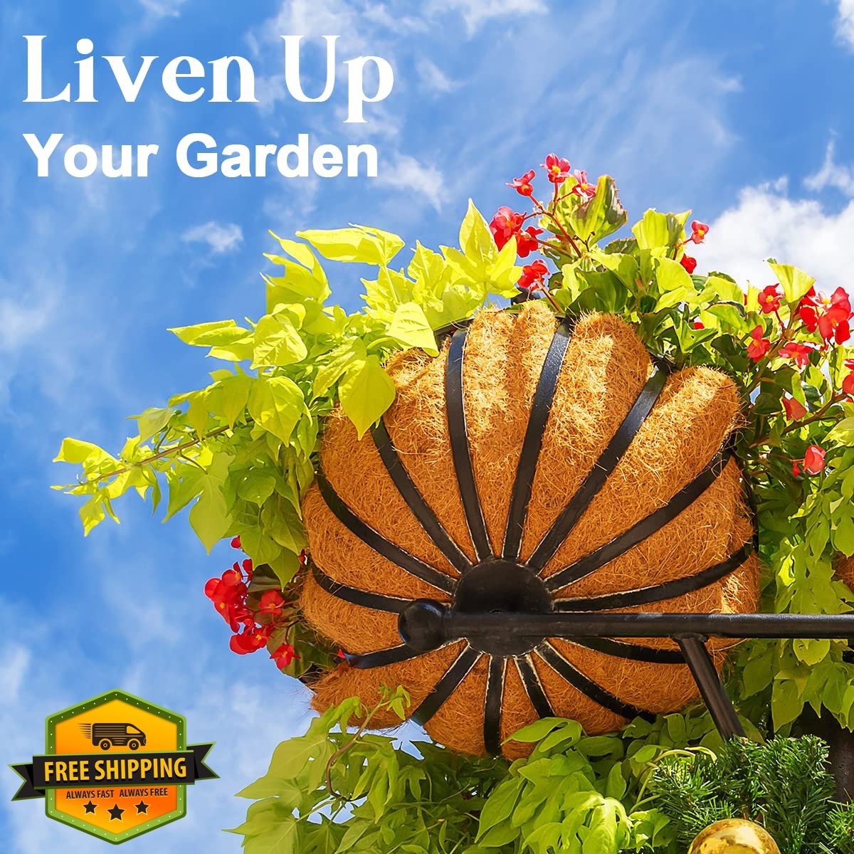 TigeJoy 2PCS 16inch Coco Coir Liners for Hanging Baskets, 100% Natural Coco F...