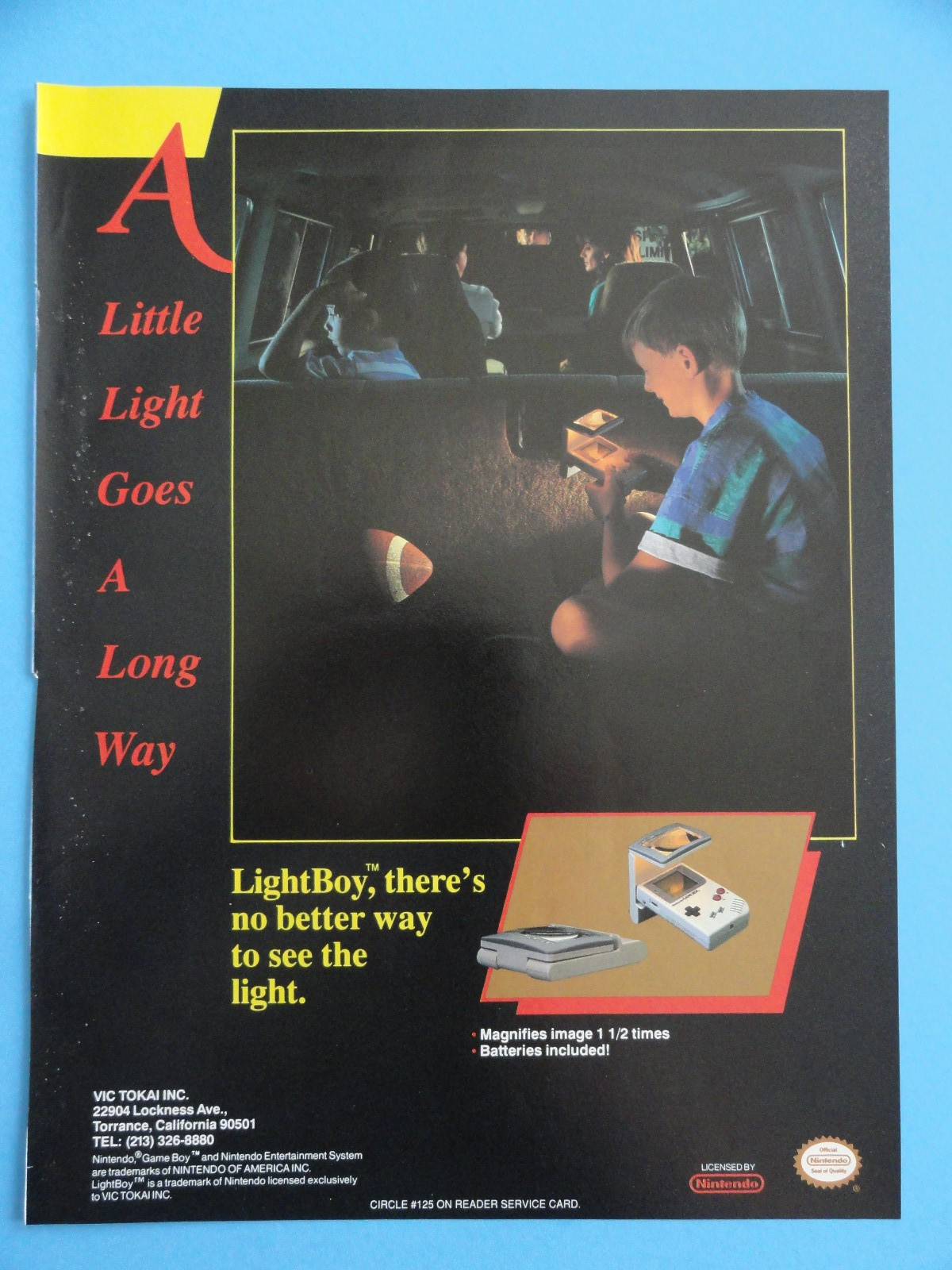 NINTENDO GAME BOY LIGHT BOY VINTAGE PRINT AD 8.5"X 11" - 1991