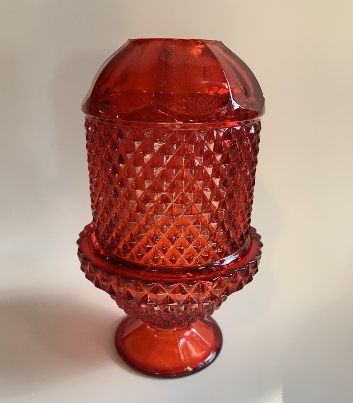 Fairy Lamp Light Viking Ruby Red Diamond Point Cadmium Vintage