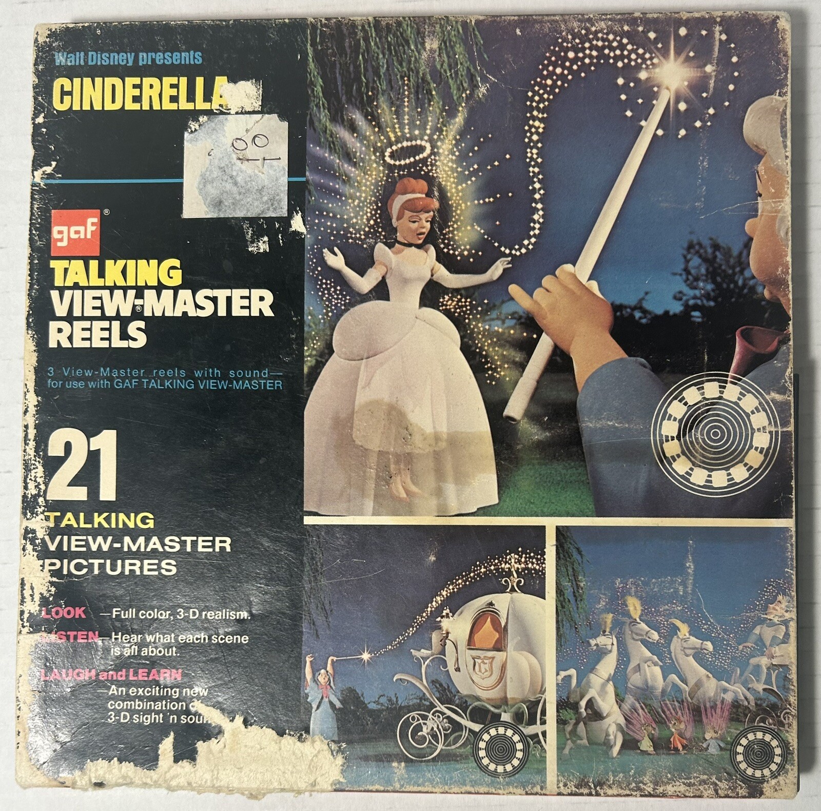 VTG 1969 Talking View-Master Reels Story Booklet & 3 Reels GAF DISNEY CINDERELLA