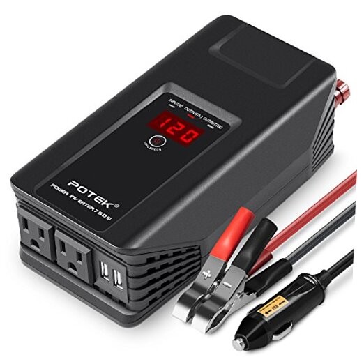  Power Inverter 12V DC to 110V AC Car Adapter with Two USB and AC Charging 750W