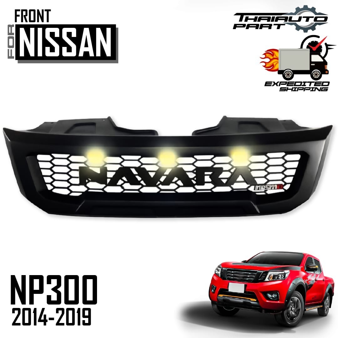 Front Grille Matte Black Yellow LED Black Logo For Nissan Navara NP300 D23 14-19