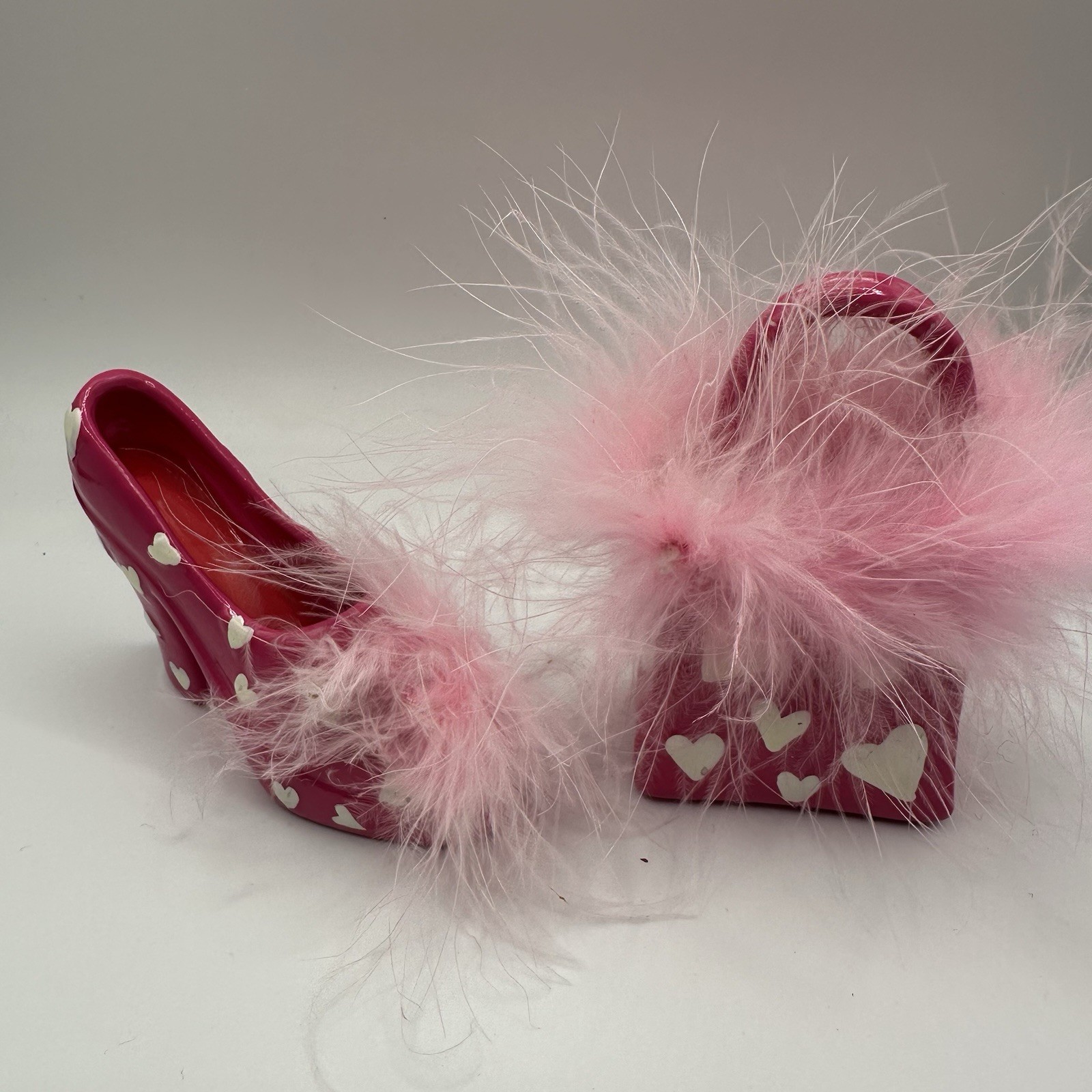VTG 00’s Y2K Mini Decor Figurine Pink Polka Dot Purse & Shoe Feathers Hearts