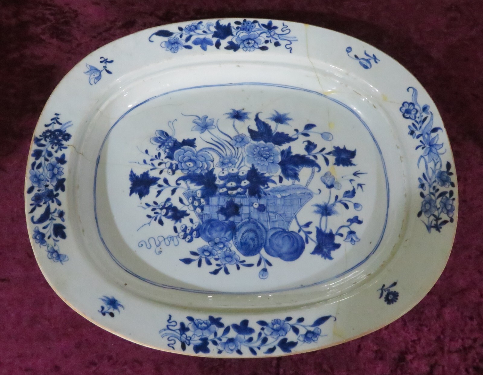 . Chinese export blue white vintage Georgian oriental antique meat plate platter