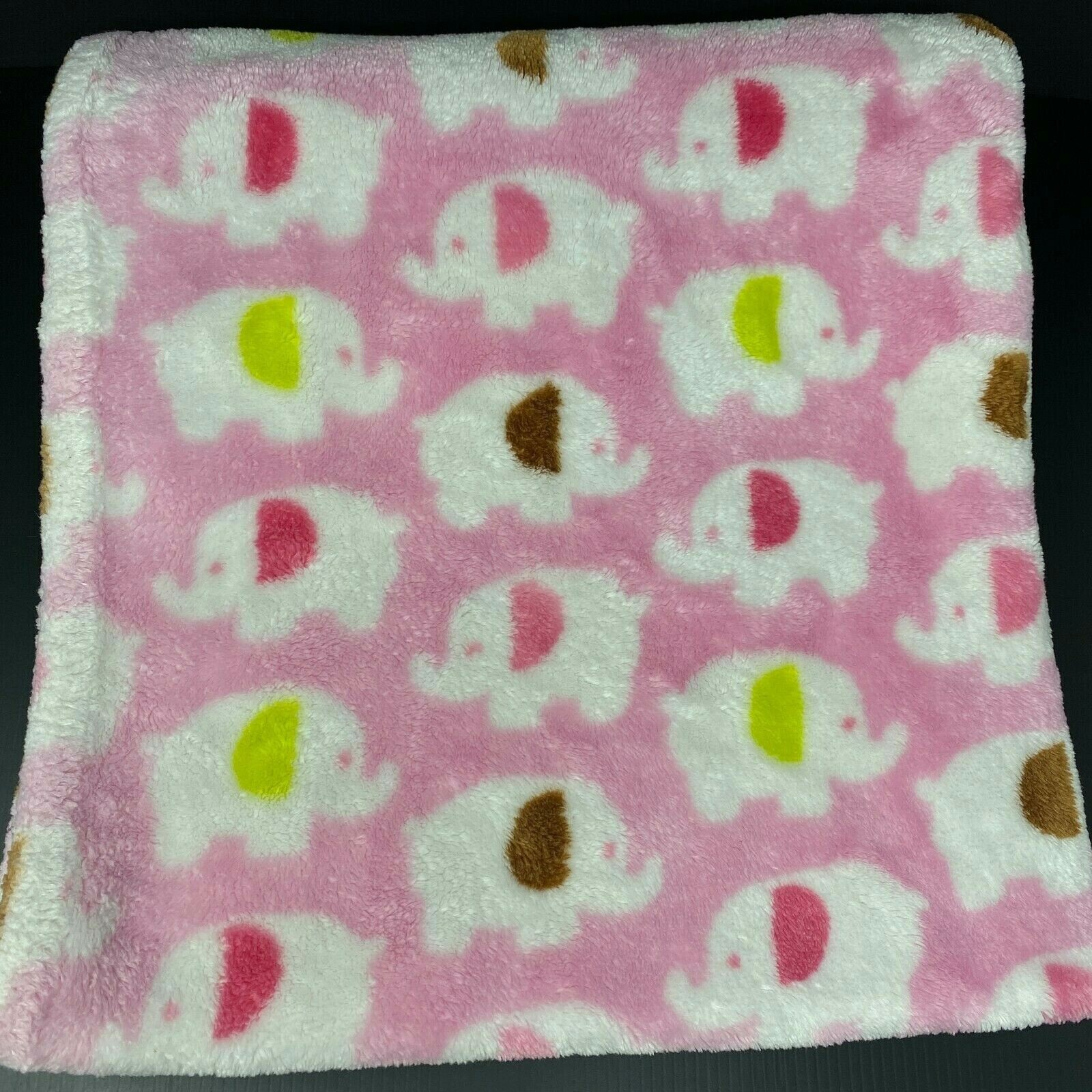 Lollypop Pink  Baby Blanket White Elephants Lime Green Brown Ears Security Lovey