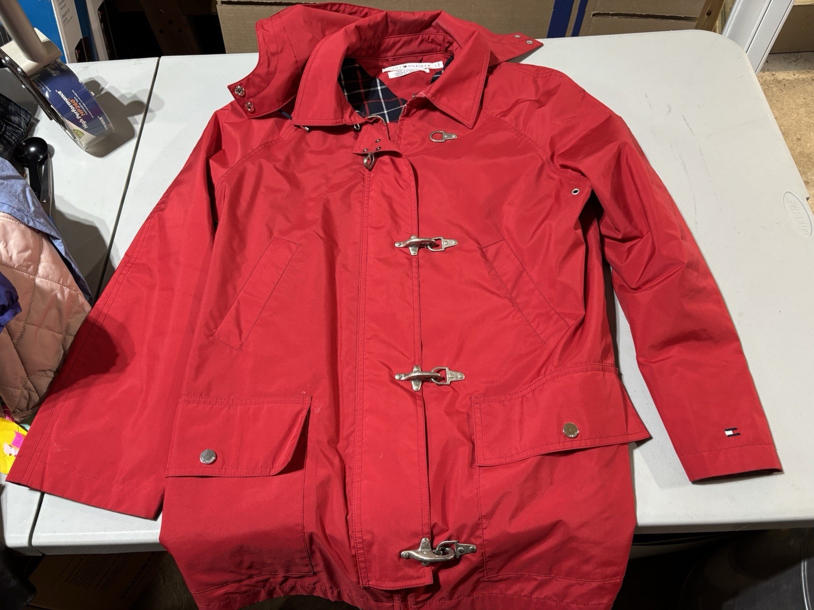 Vintage Tommy Hilfiger Jacket Women’s L Red Fireman Coat Duffle Toggle Coat 90s