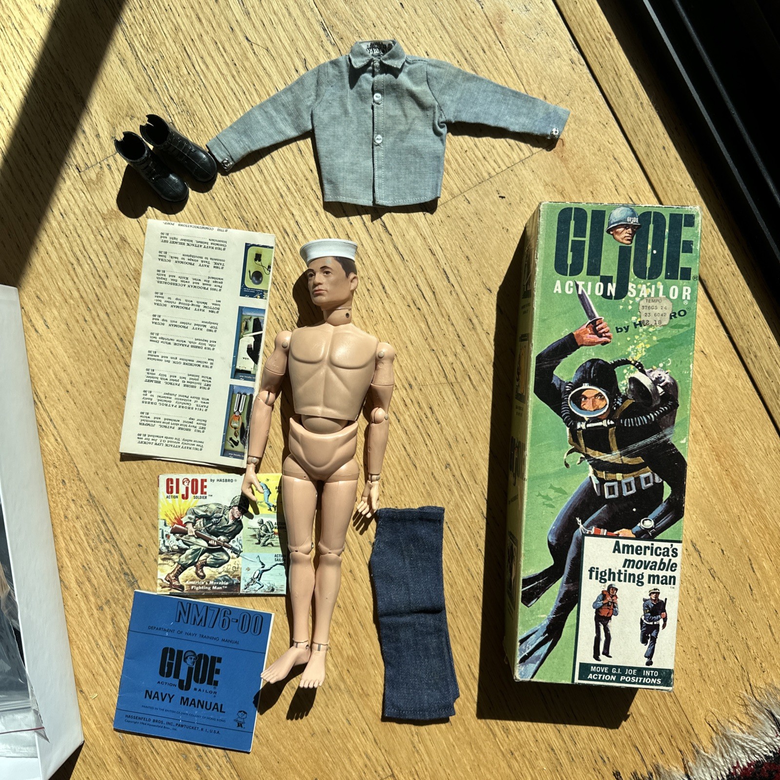 GI Joe Action Sailor Navy 7600 1964 -  12"  Figure with Original Box  Lid