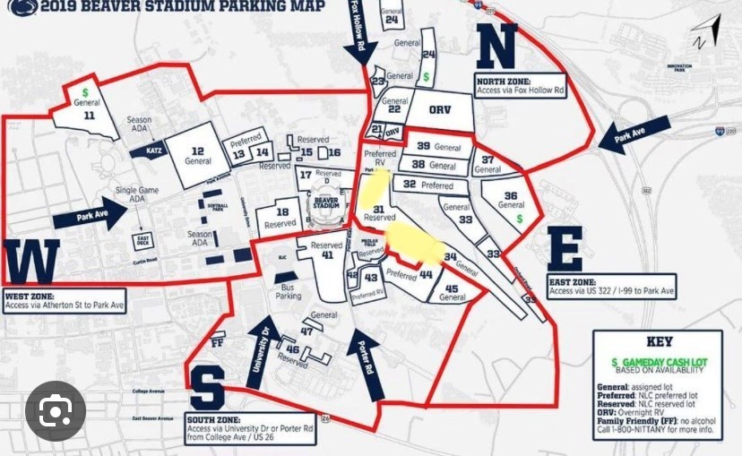 Penn State Football vs Indiana 11/8/2025 for RV in RESERVED LOT #31
