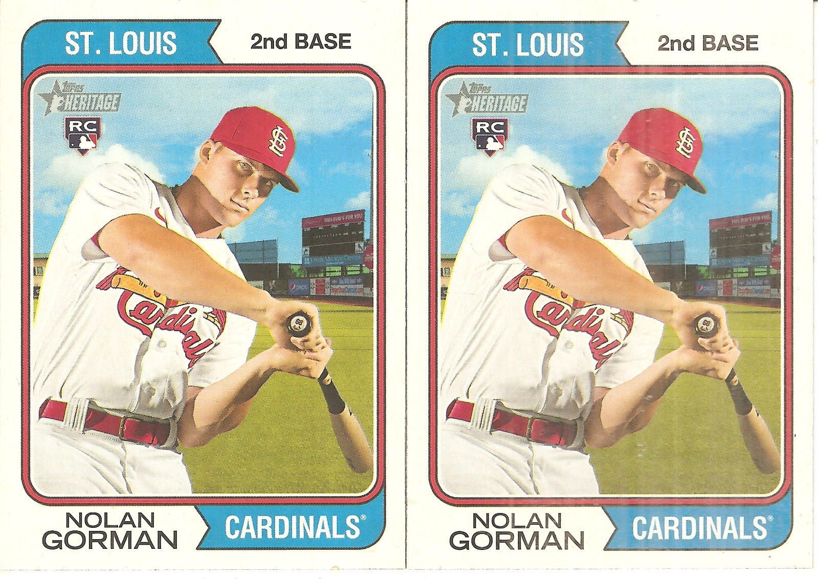 2 CARD 2023 TOPPS HERITAGE NOLAN GORMAN ROOKIE BASEBALL CARD LOT