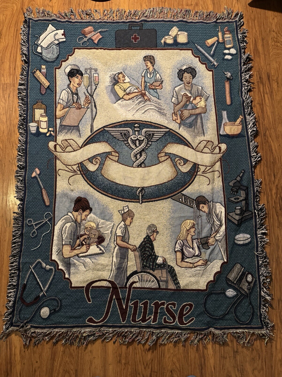 Vintage 2001 Nursing Throw Tapestry 54” x 45”