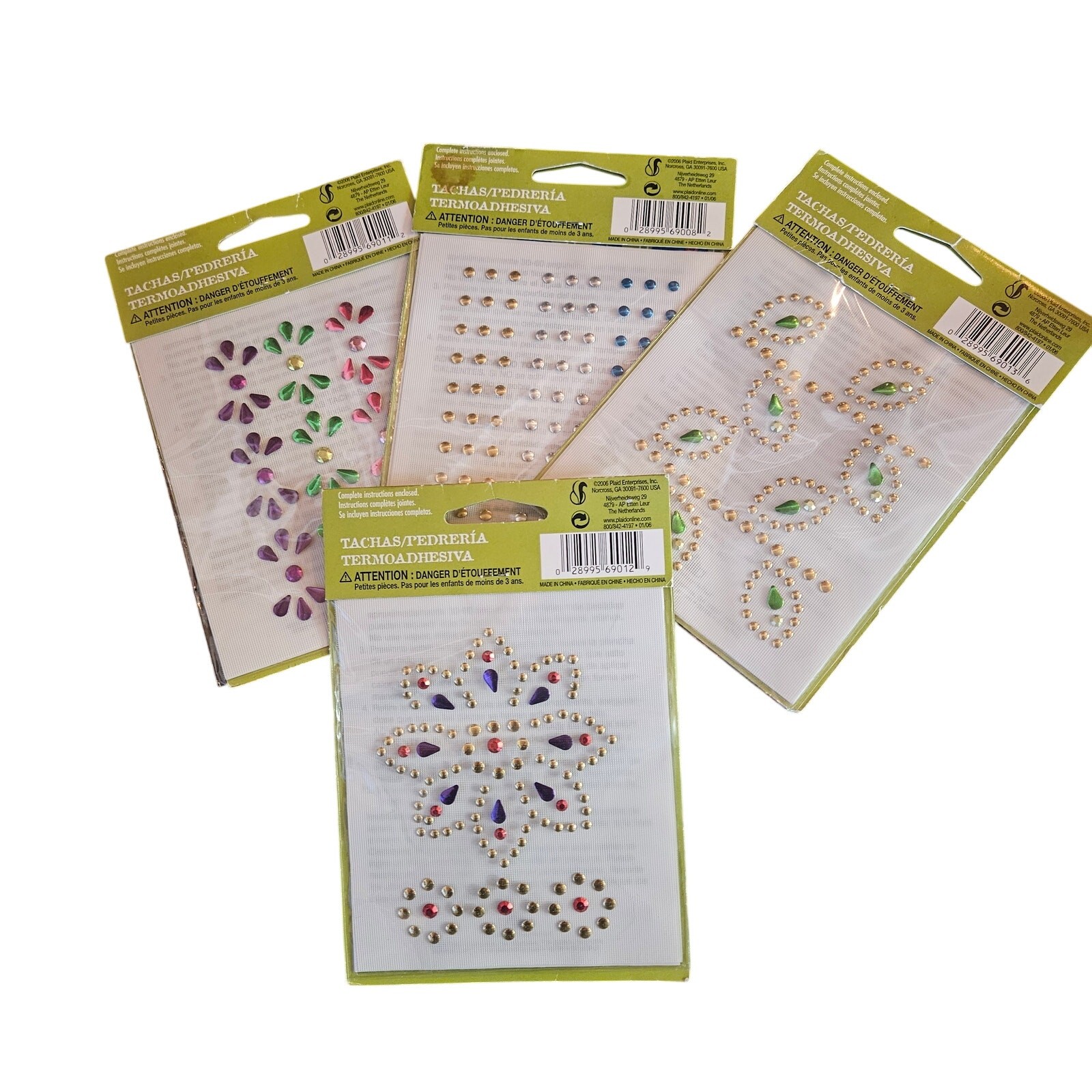 Lot VTG 4 Jean-e-ology by Plaid iron-on stud and rhinestone appliqués for Jeans