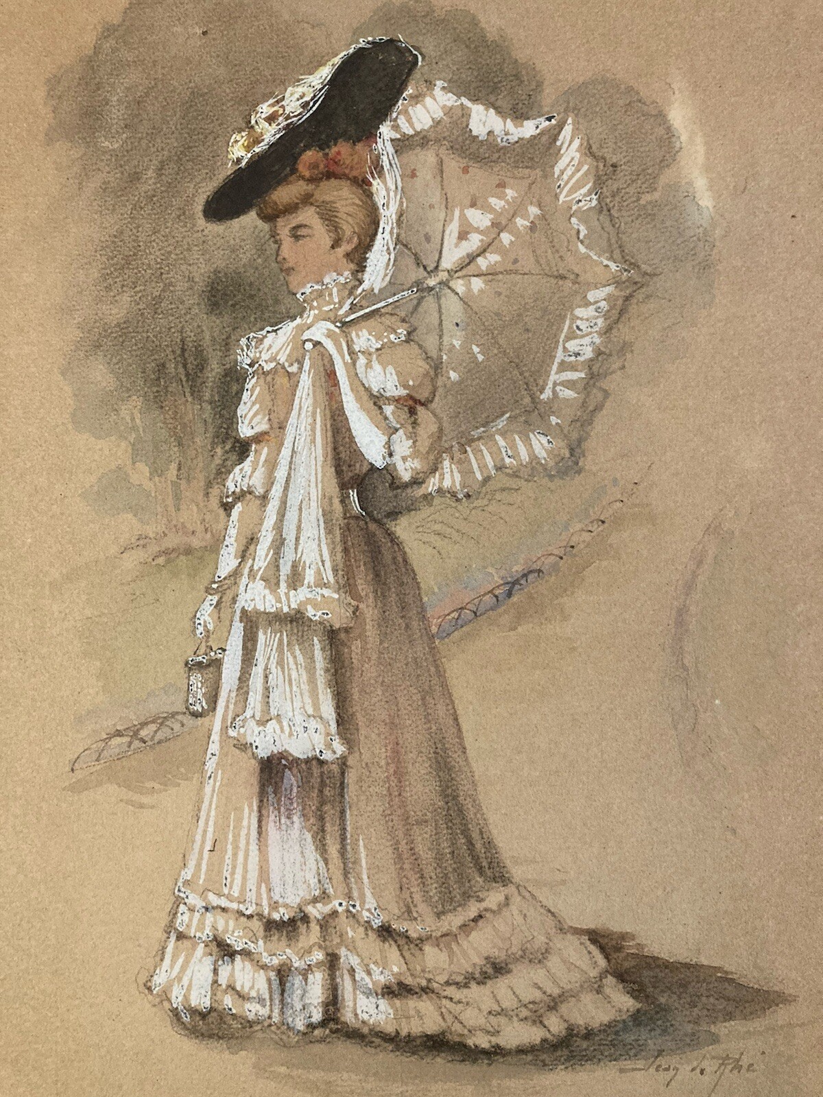 Beautiful Drawing Gouache Ink Portrait 1920 Art Deco Jean From Rhe Elegant Woman