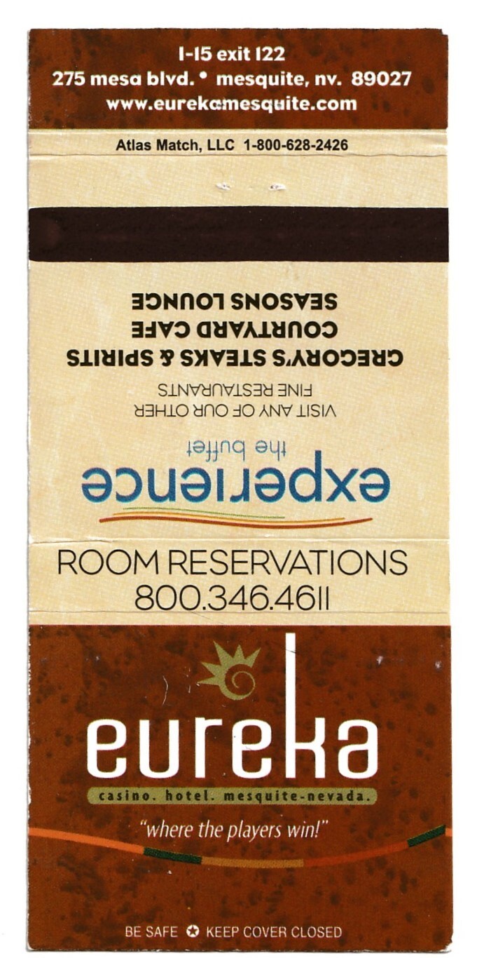 Eureka Hotel Casino Matchbook Cover 30 Strike Mesquite Nevada No. 3 icmsc5