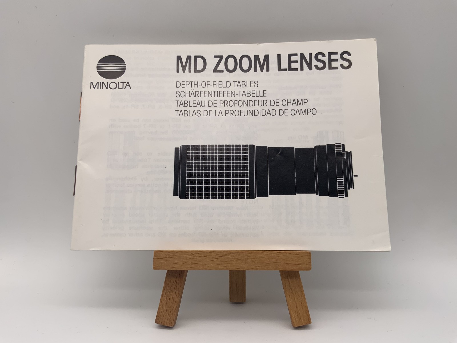 Minolta MD Zoom Lenses Depth Of Field Table German
