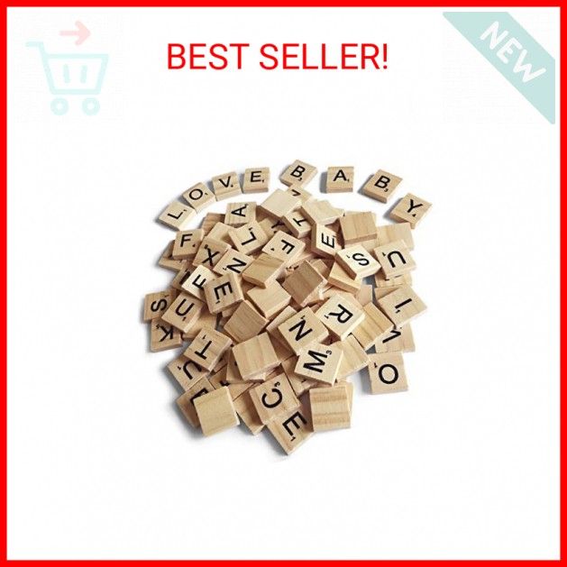 QMET 200PCS Scrabble Letters for Crafts - Wood Tiles for DIY Gift Decoration, Al