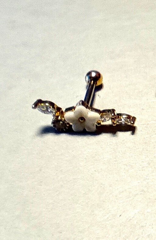 CZ Flower Surgical Steel Helix Tragus Cartilage 16g 6mm Stud Gold Plate  C-2