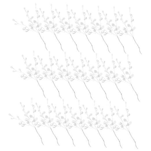  50Pcs Artificial Flower Stem with Crystal Acrylic Bead Drop Pearl Sticks 