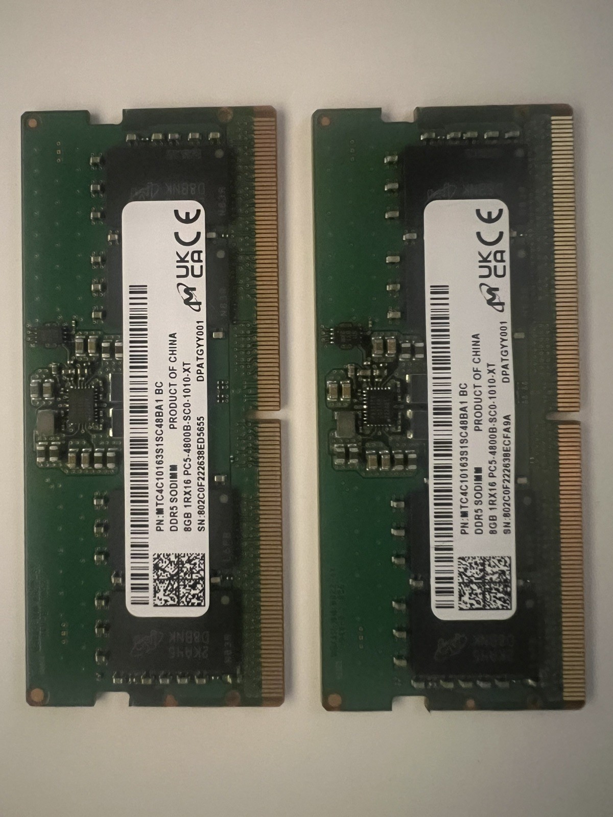 16GB Micron 2x8GB 1Rx16 PC5-4800B-SC0-1010-XT DDR5 SODIMM