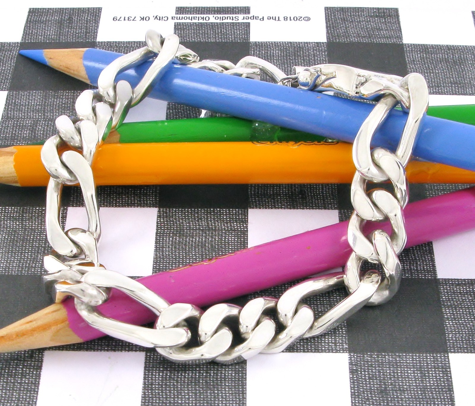 Taxco Sterling Silver 925 9mm Figaro 8” Chain Link Bracelet 47G