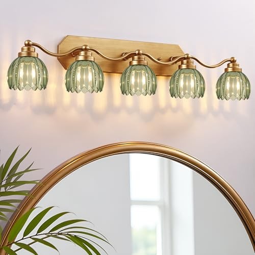 Vintage Bathroom Light Fixtures, Bathroom Lighting Fixtures Over 5-Light Green