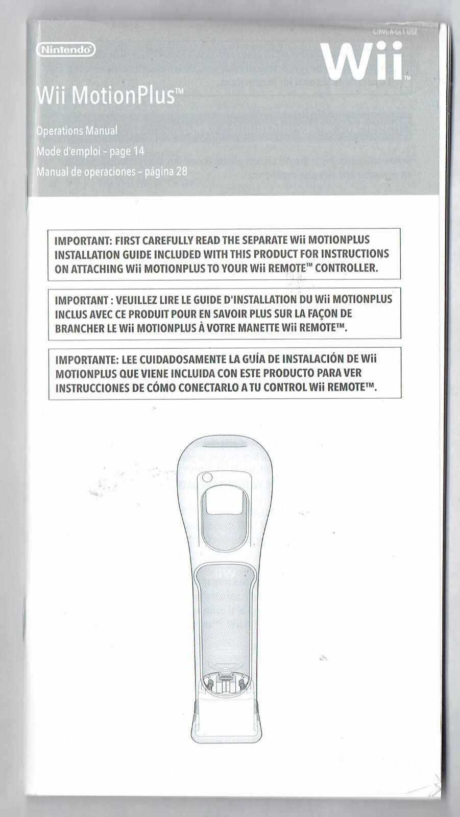 Nintendo Wii Motion Plus Controller Replacement Instruction Manual ONLY