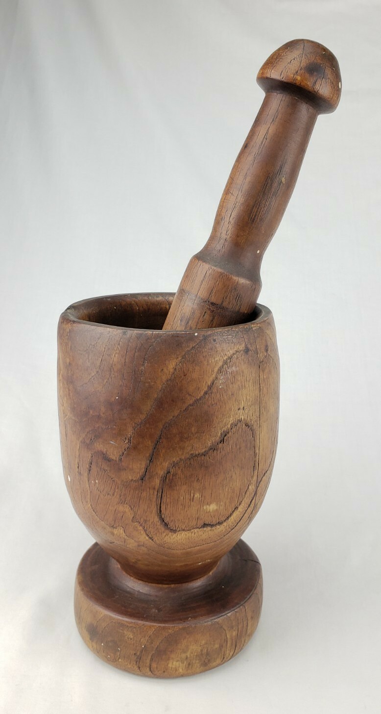 Antique Early Treen Wood Mortar & Pestle Primitive Folk Art Apothecary Druggist