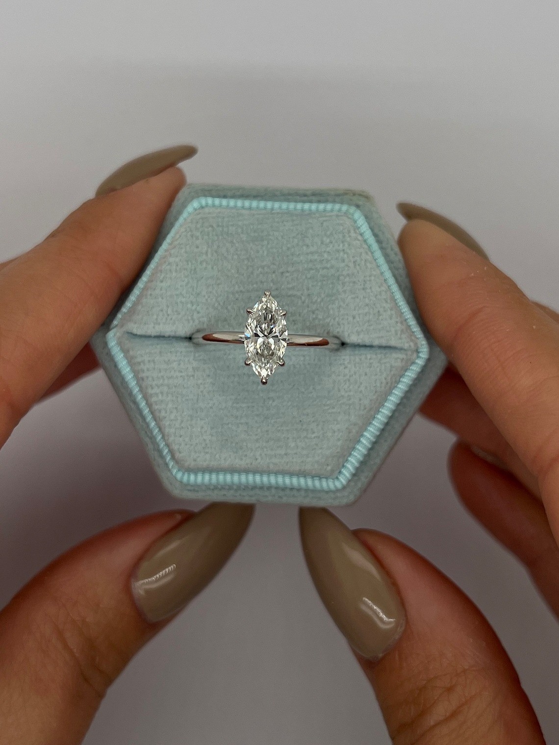 1 CT Marquise Cut Solitaire VVS1 Moissanite Engagement Ring Solid 14K White Gold