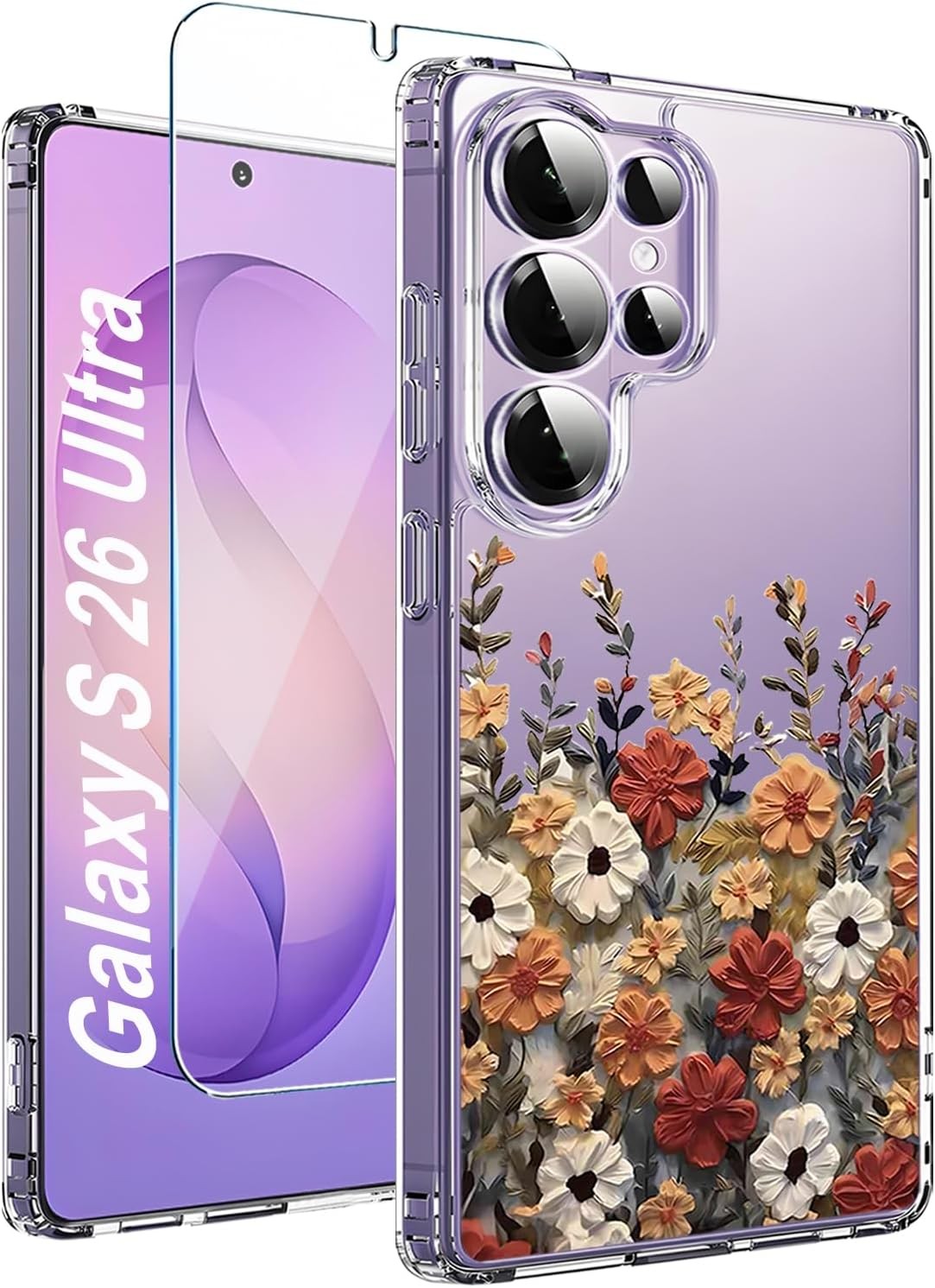 Samsung Galaxy S26 Ultra Case Clear Cute Flowers Floral Slim Shockproof Cover