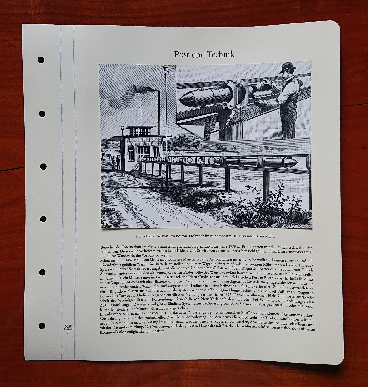 Vordruckblatt Post And Technology " Electric Post Boston Wood Engraving Reprint