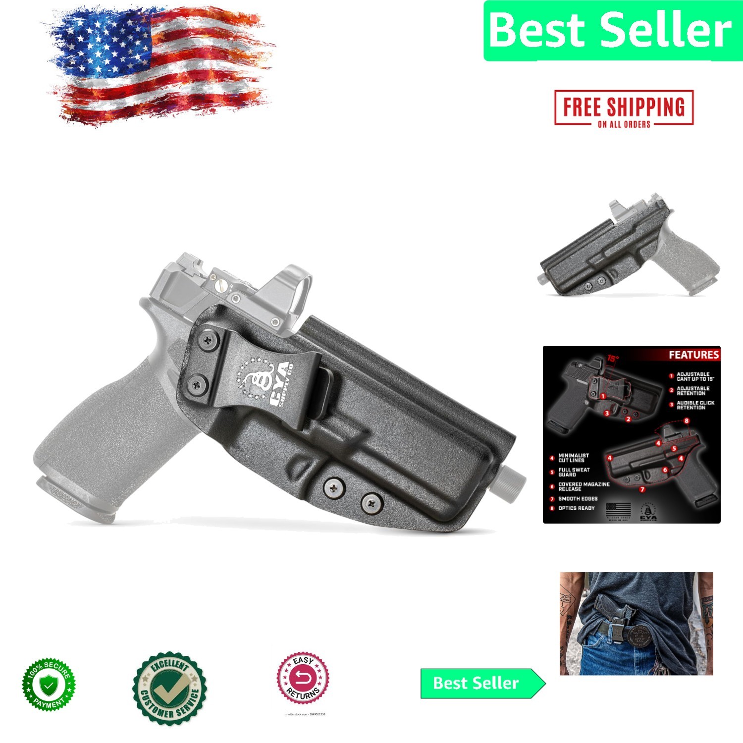 Lightweight Black Boltaron IWB Holster - Custom Fit for Springfield Echelon 4.0c