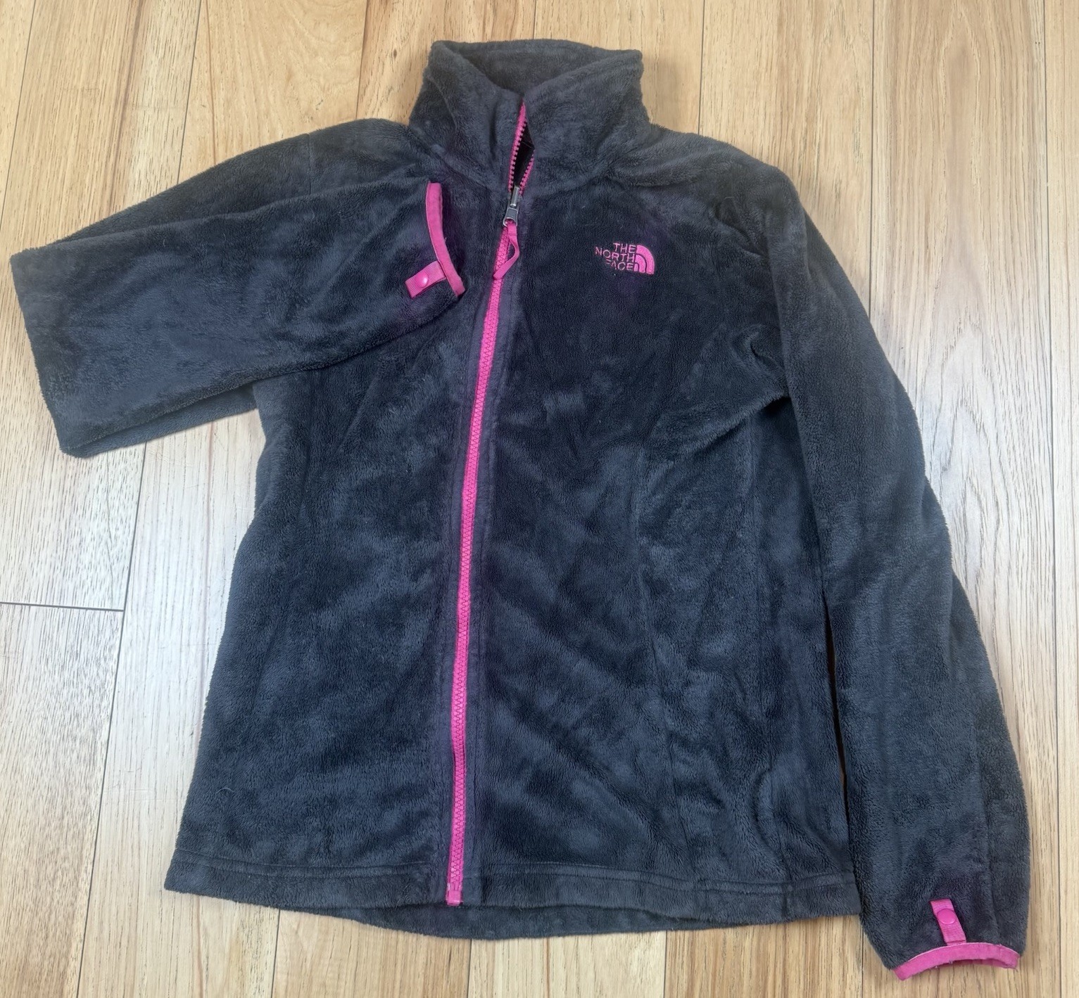 The North Face Fleece Jacket Girls Youth Large Grey Pink Fuzzy Full Zip Light
