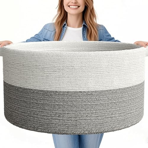 125L Extra Large Blanket Basket, 25" x 16", Jumbo Laundry 1 Pack white gray