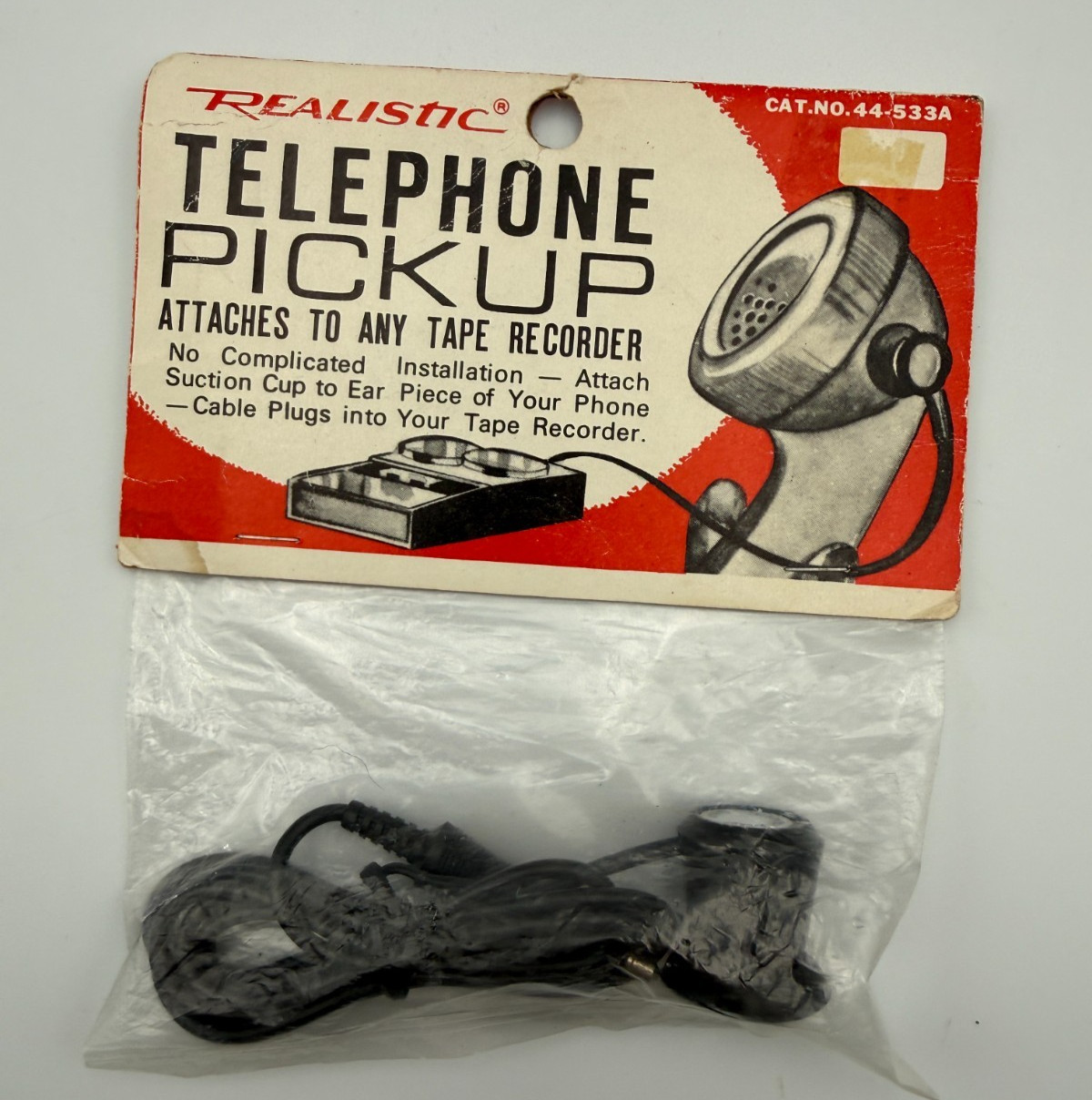Vintage Realistic Telephone Pickup 44-533 Black Suction Cup Tape Recorder Mic
