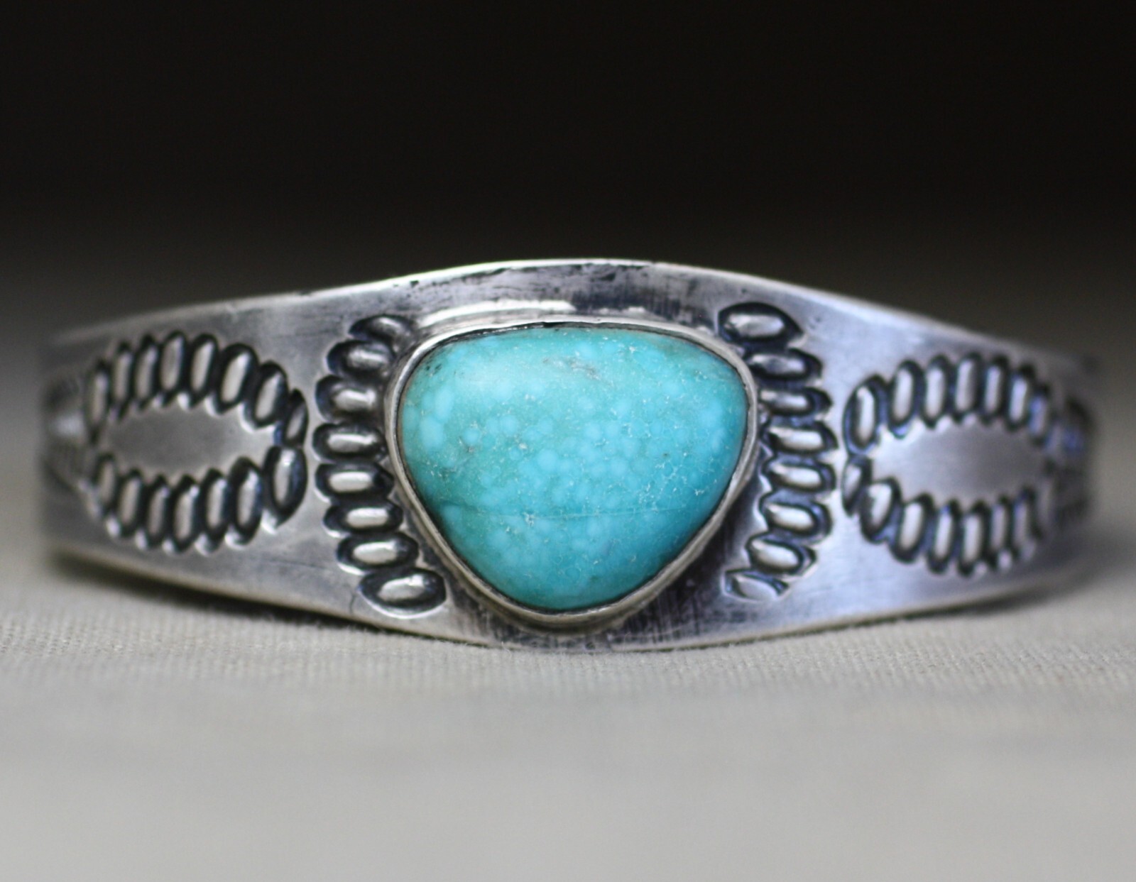 Early Navajo Native American Sterling Silver Turquoise Cuff Bracelet Size 6.5