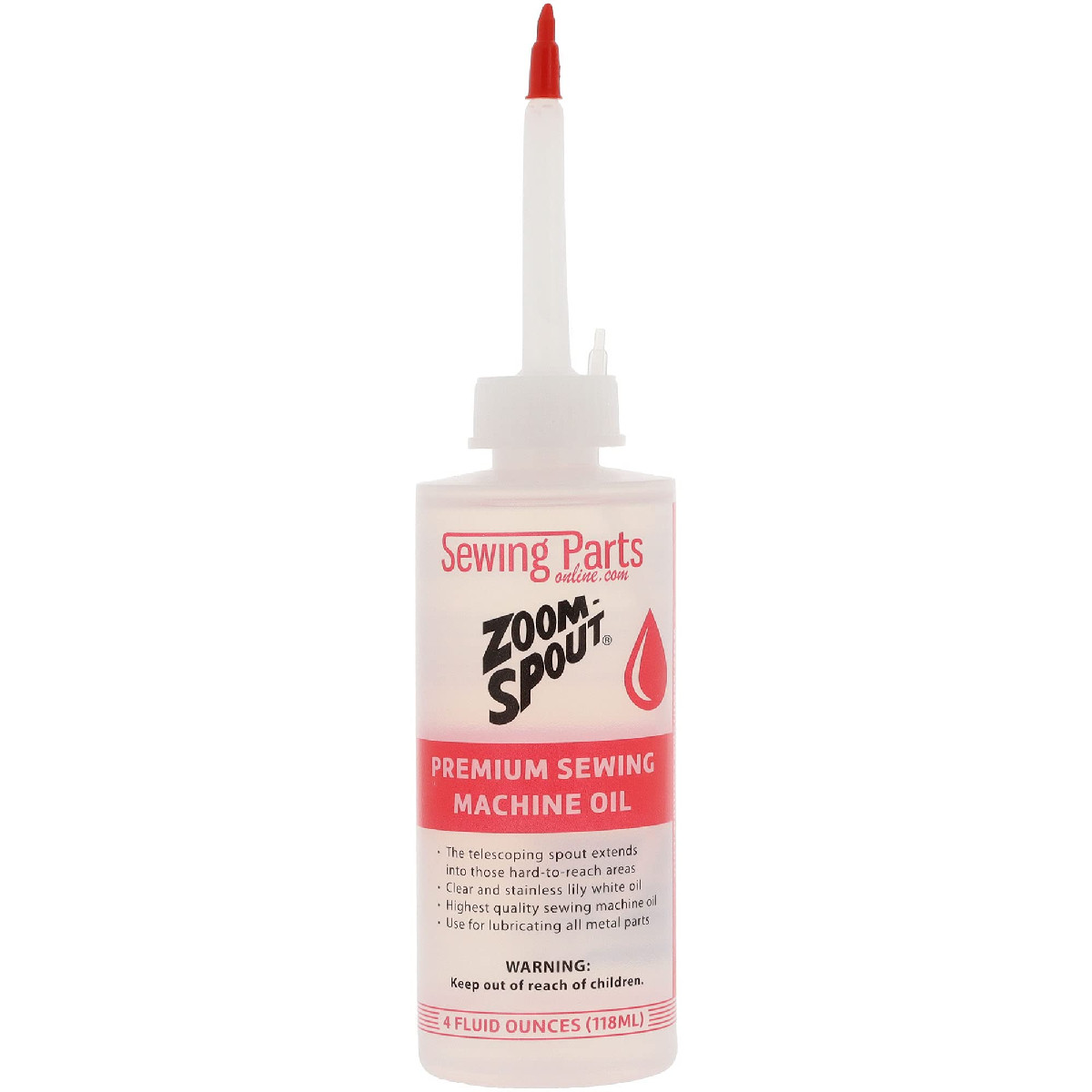 Premium Sewing Machine Oil with Zoom Spout Oiler 4OZ Stainless Lily White USA