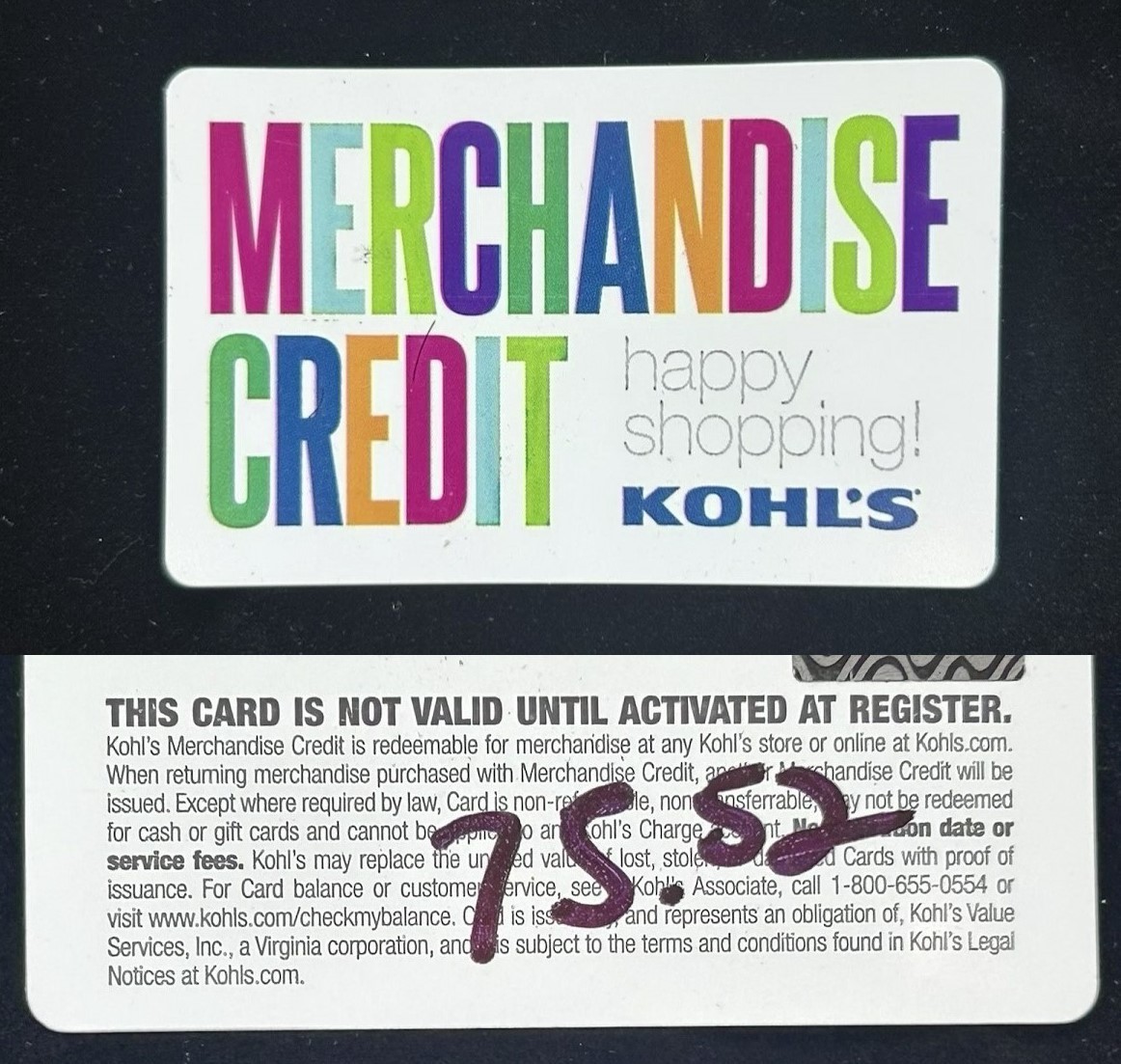 ***Free Shipping** Kohl's Department Store $75.52 Merchandise Credit Gift Card