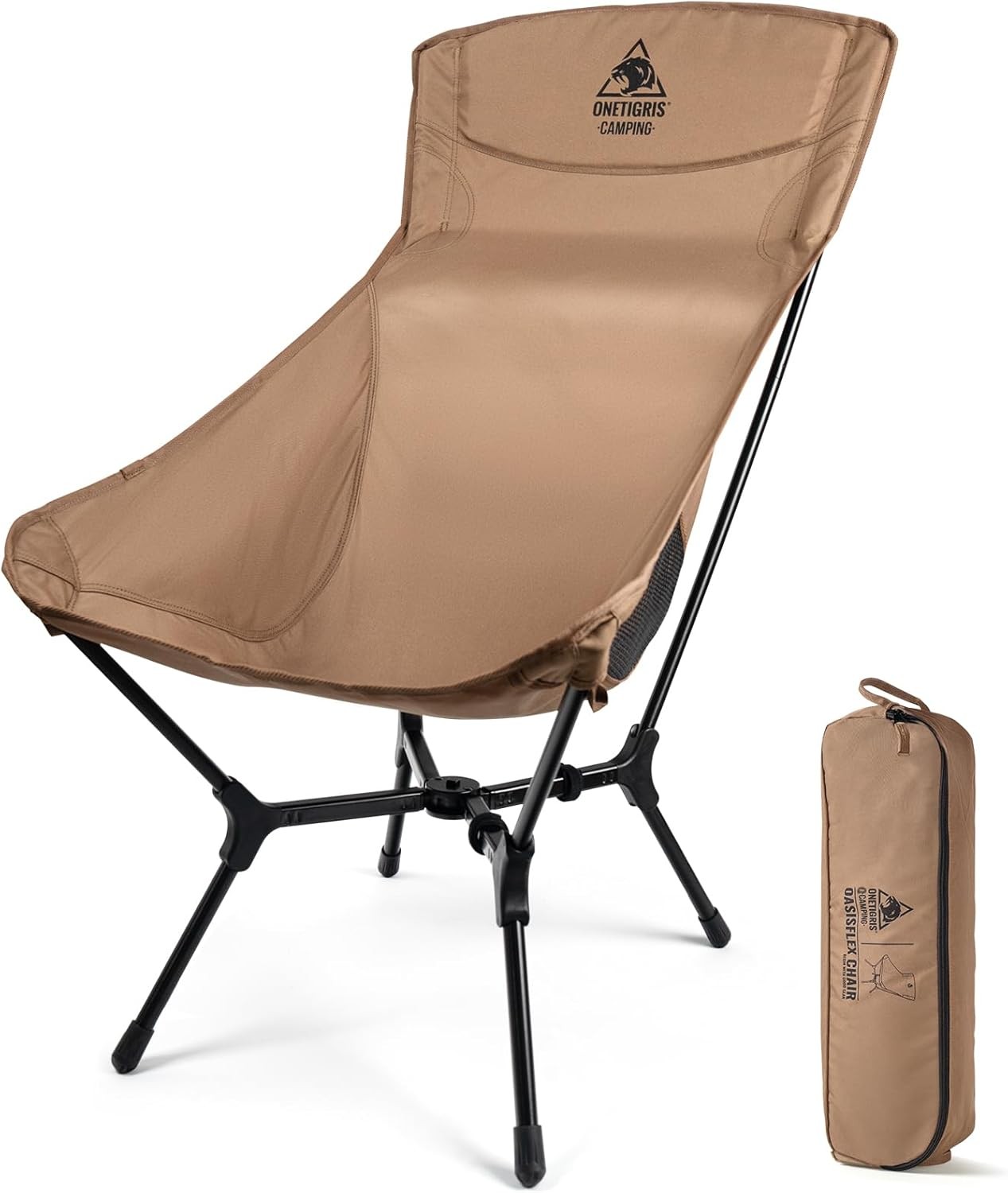 Camping chair, high-back folding chair, with storage bag