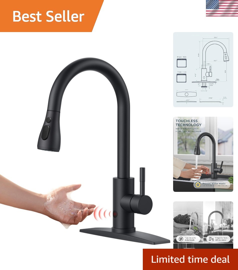 Touchless Kitchen Faucet with Pull Down Sprayer - Matte Black Contemporary Style