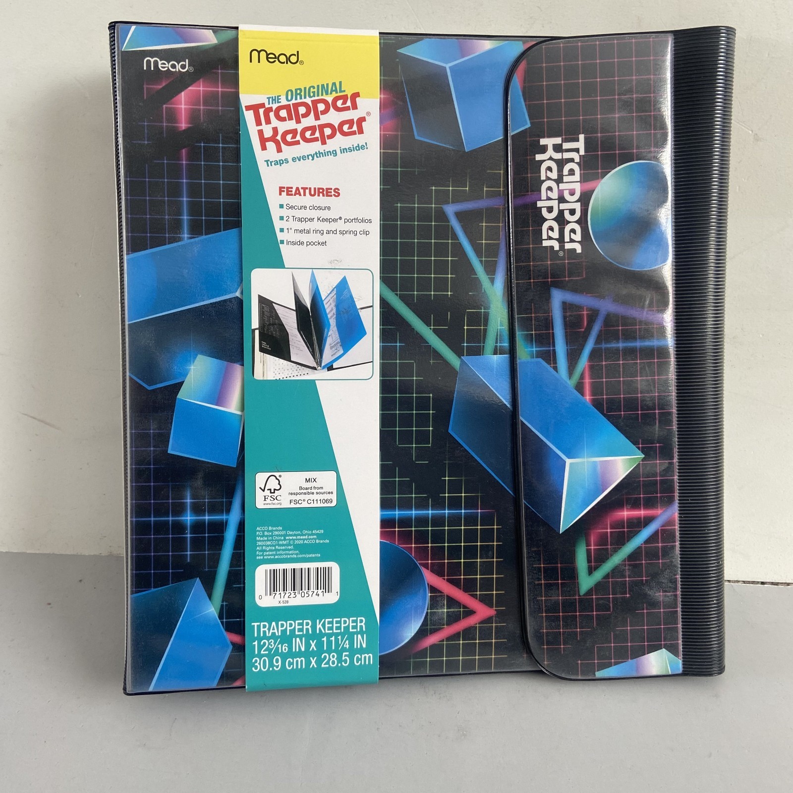 Trapper Keeper Retro Style 3 Ring Binder Portfolio Neon Geometric Mead W/Folders
