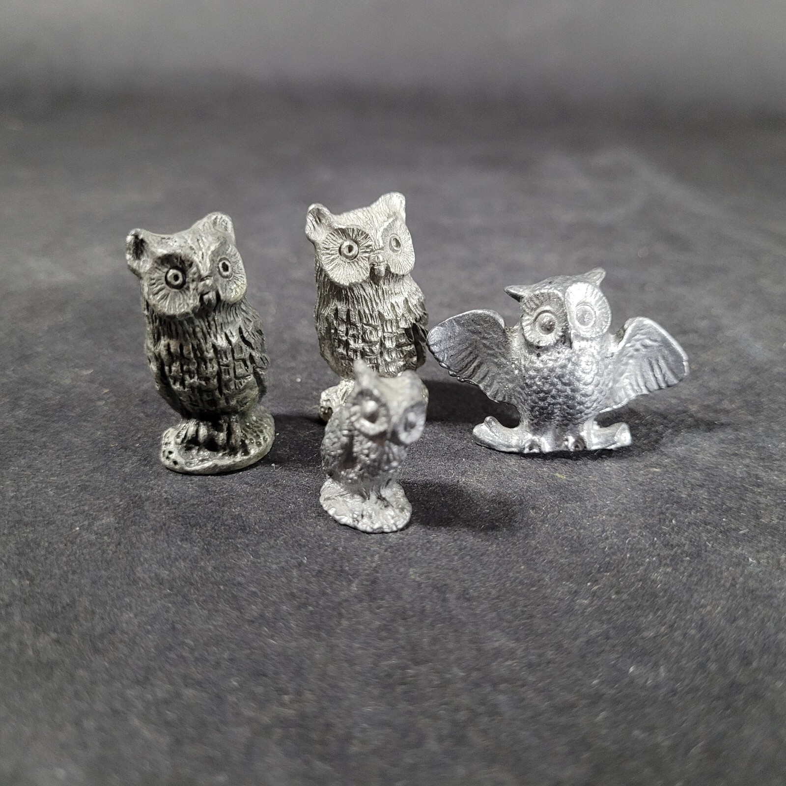 Vintage Owl Pewter Miniature Figures lot of 4 Spoontiques Figurine