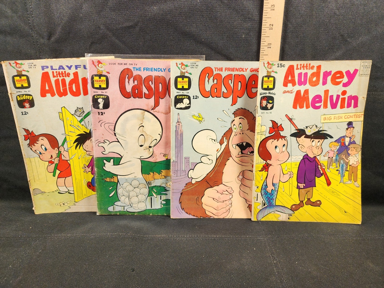 Comic Book Lot Of 4 Harvey Cartoon Comics Casper Little Audrey Melvin Used