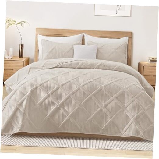  King Quilt Set- Brich Beige Quilts Bedding Set with 2 Pillow Shams, Modern 