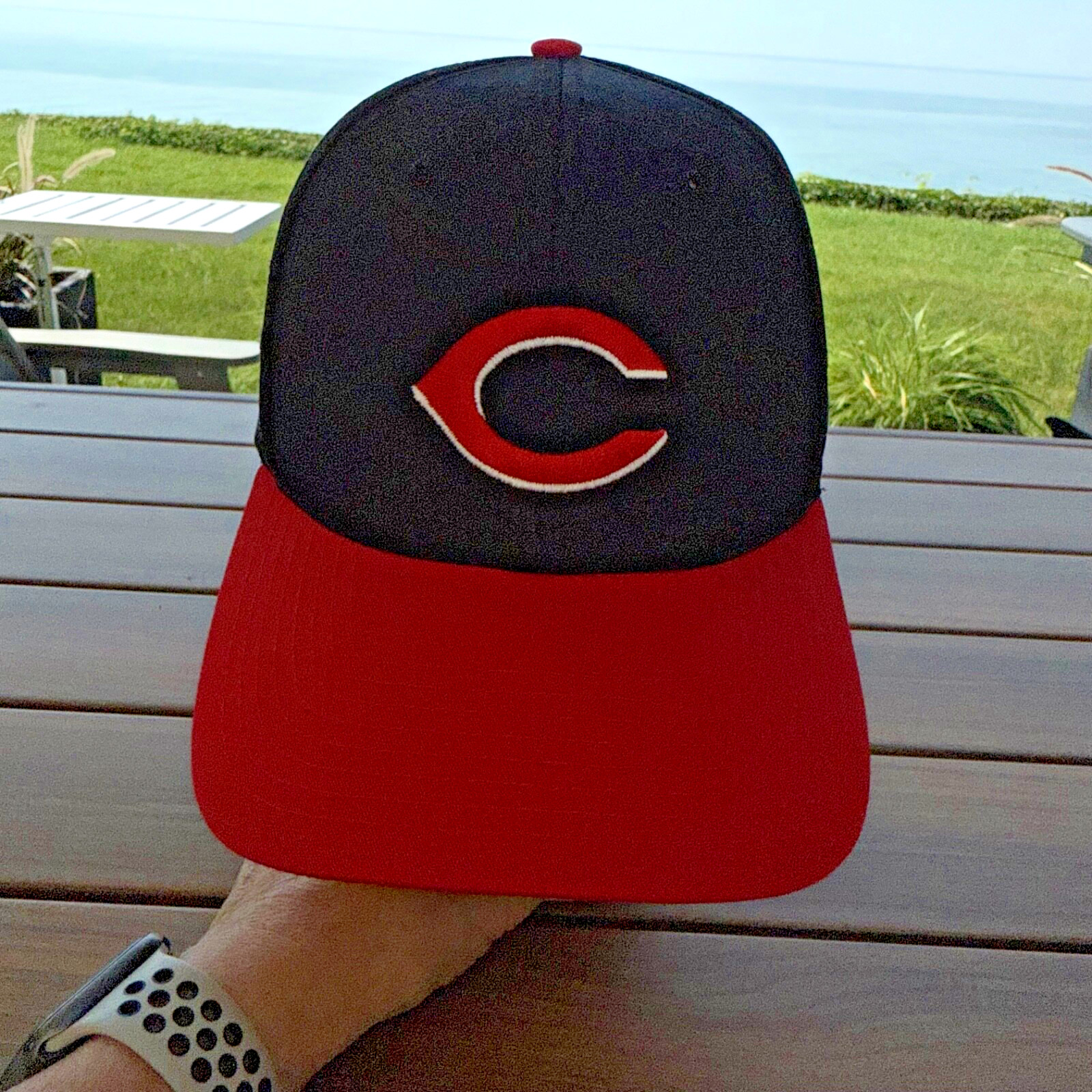 Cinncinati Reds Black w Red C and Red Bill Hat Cap SnapBack Twins Enterprises