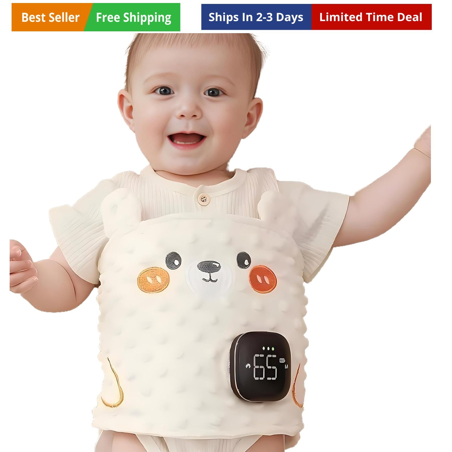 New Generation Baby Colic and Gas Relief - Baby Heating/Vibrating Tummy Wrap,...