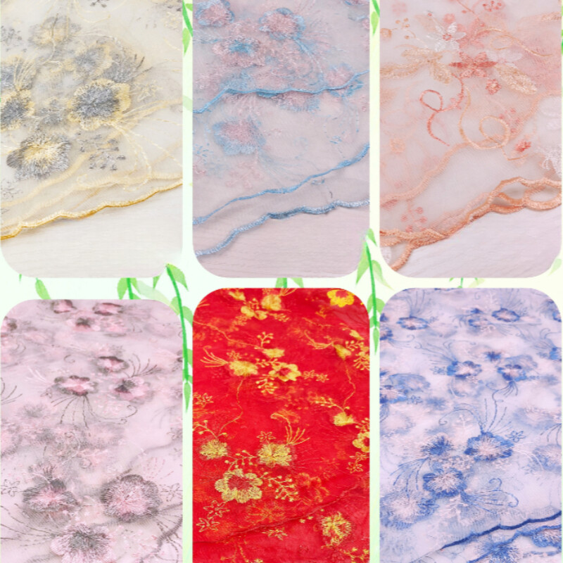 Chinese Sheer Mesh Fabric Embroidered Floral Craft for Ethnic Costume Hanfu DIY