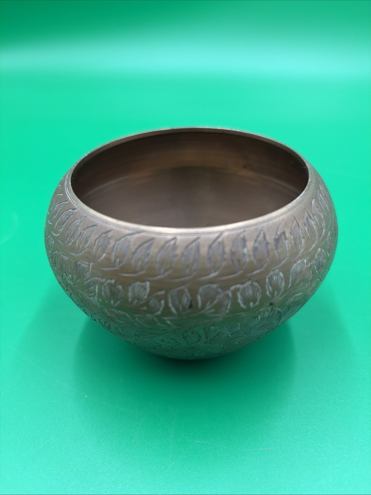 Vintage Brass 3" Etched Bowl Floral Etching Made In India